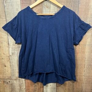 Pilcro Anthropologie Blue Raw Hem Flutter Sleeve Top Large Boho Slub Cotton